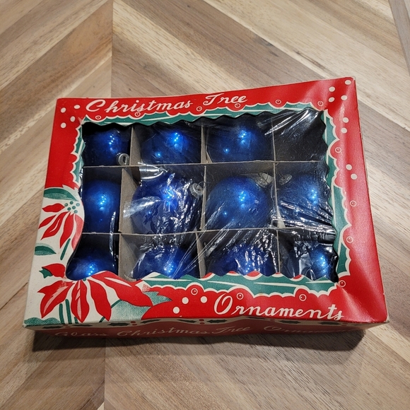 Vintage Blue Mercury Glass Christmas Ornaments Balls Baubles Made in Japan - Picture 1 of 9